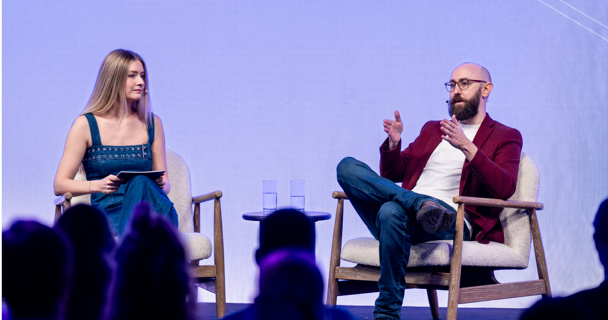 Tim Chattaway of Sony Sports Technology and Laura Barnes of Flock on stage at Ashby One London 2026, discussing Quality of Hire.