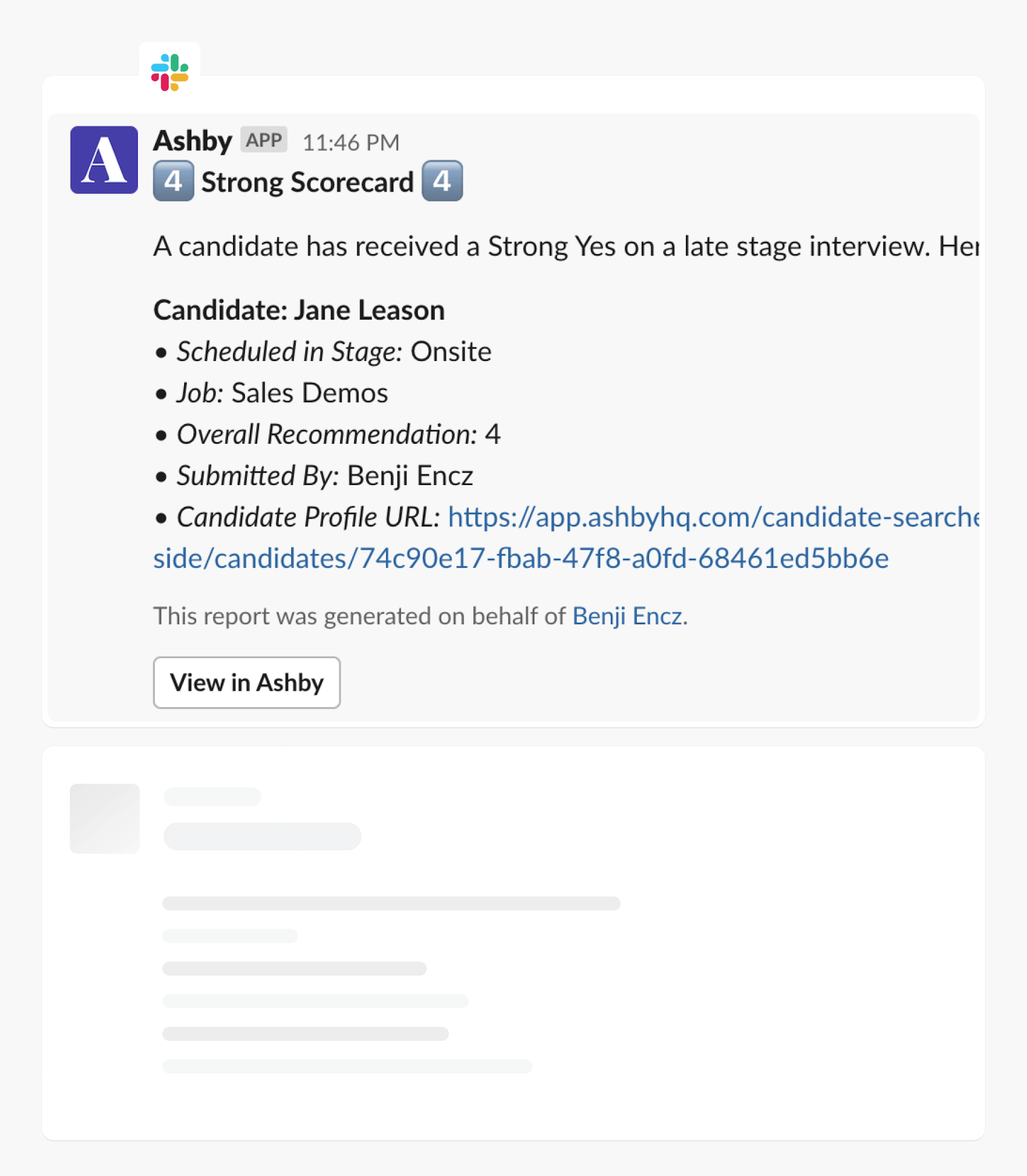 Ashby Slack Notification Report