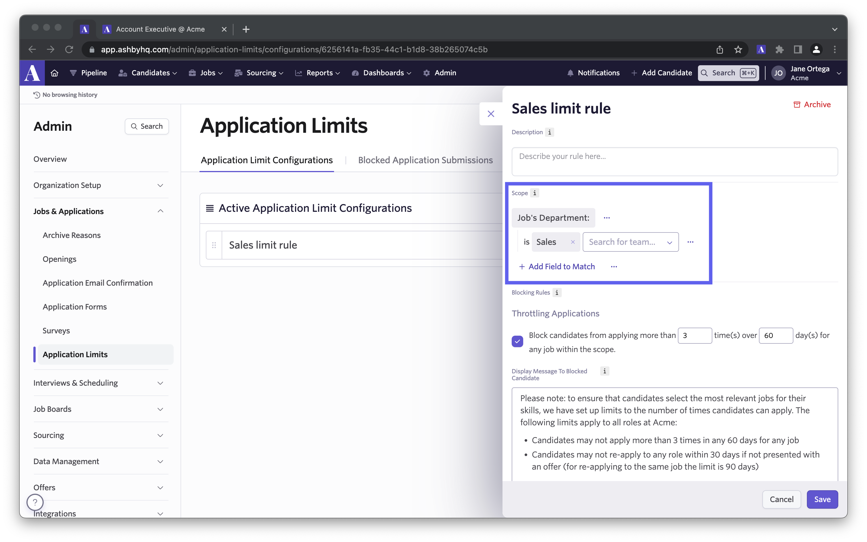 setting an application limit in Ashby