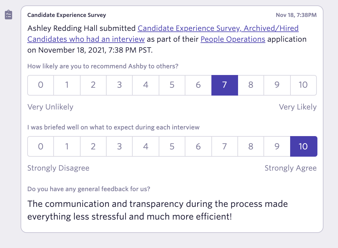 ashby candidate experience rating