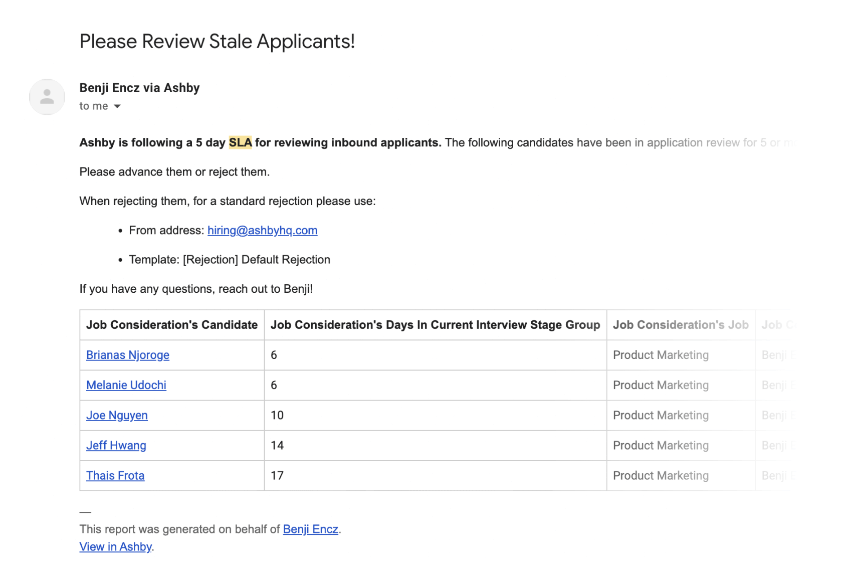 Stale Applicants Email Alert